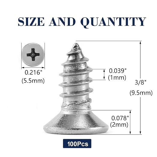 #4 x 3/8" Wood Screw 100Pcs 18-8 Stainless Steel Screws Flat Head Phillips Fast - Image 2