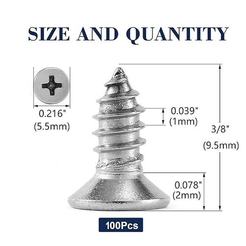 #4 x 3/8" Wood Screw 100Pcs 18-8 Stainless Steel Screws Flat Head Phillips Fast - Image 2