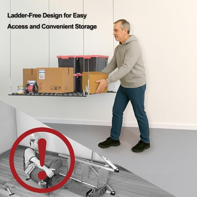 Overhead Garage Storage Rack, Adjustable Heavy-duty 4x4 Ft Ceiling Storage Racks - Image 7