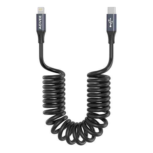 AGVEE 2 Pack 5ft Coiled Short USB-C to Lightning Charging Cable 30W PD Fast by AGVEE