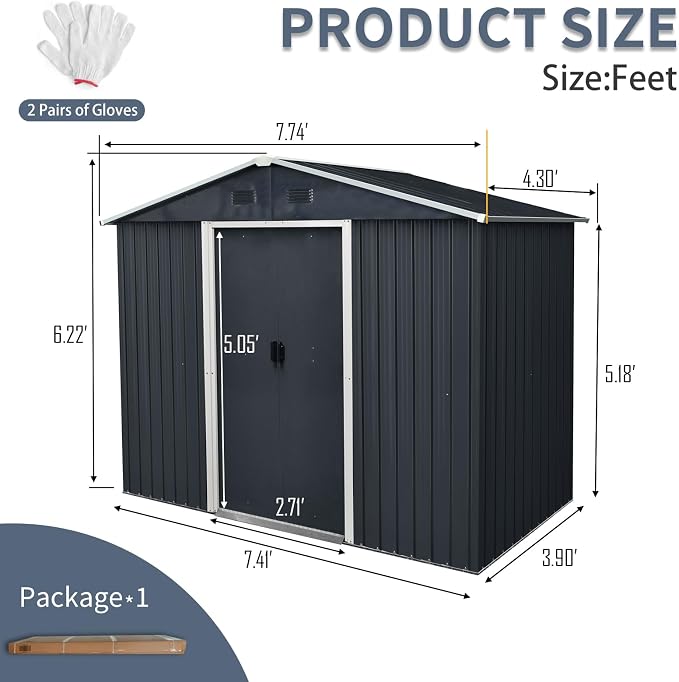 4x8 FT Outdoor Storage Shed, Metal Garden Shed - Image 4
