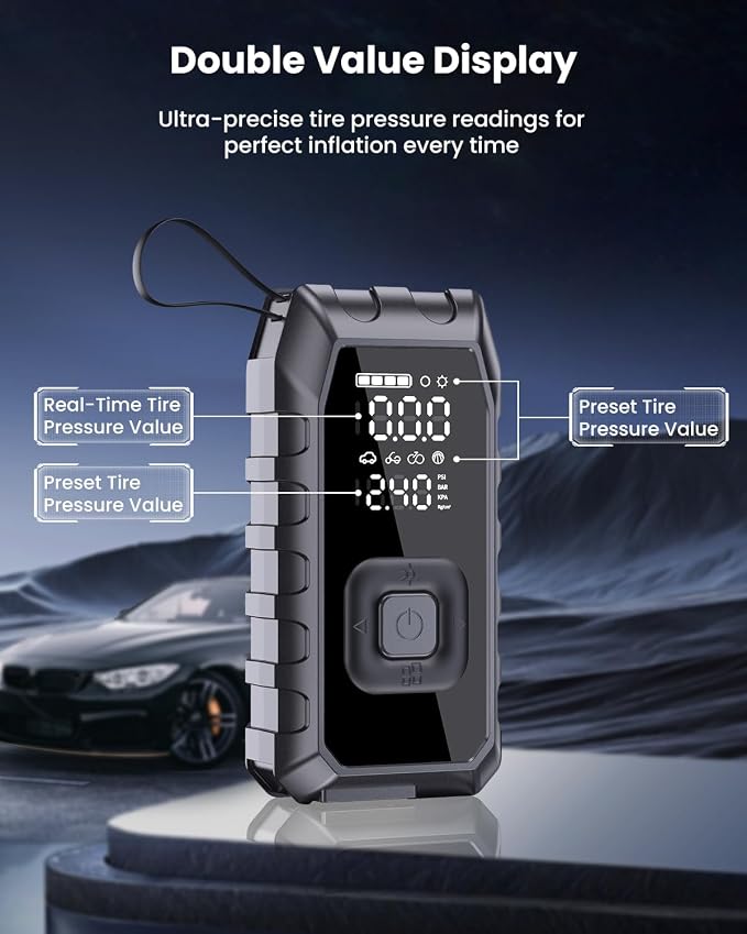 Tire Inflator Portable Air Compressor, 2X Faster Inflation Cordless Air - Image 4