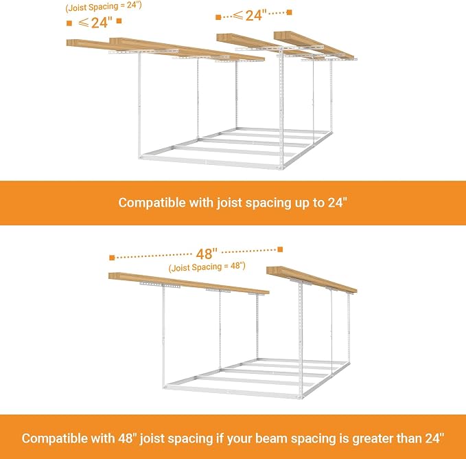 4x8ft Overhead Garage Storage Rack Wooden Decking Not Included, Heavy Duty - Image 6