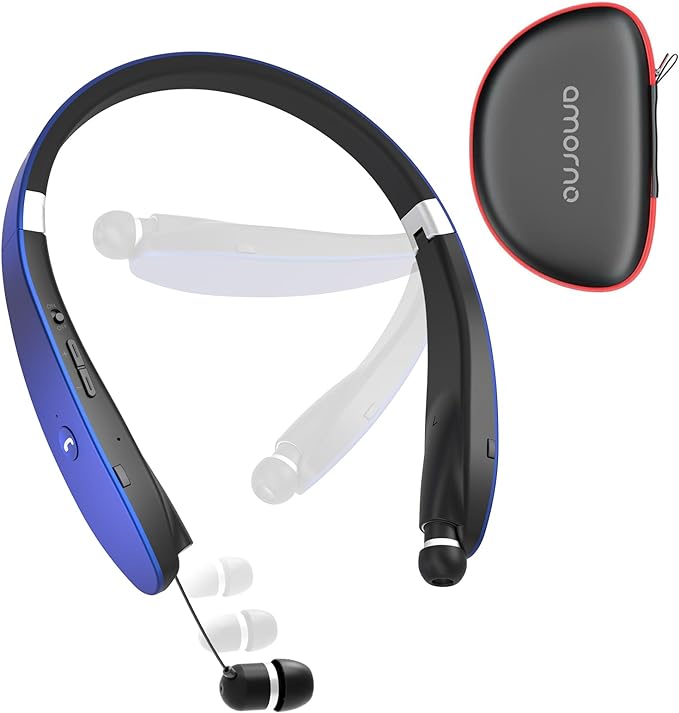 AMORNO Foldable Bluetooth Headphones Wireless Neckband Headset by AMORNO