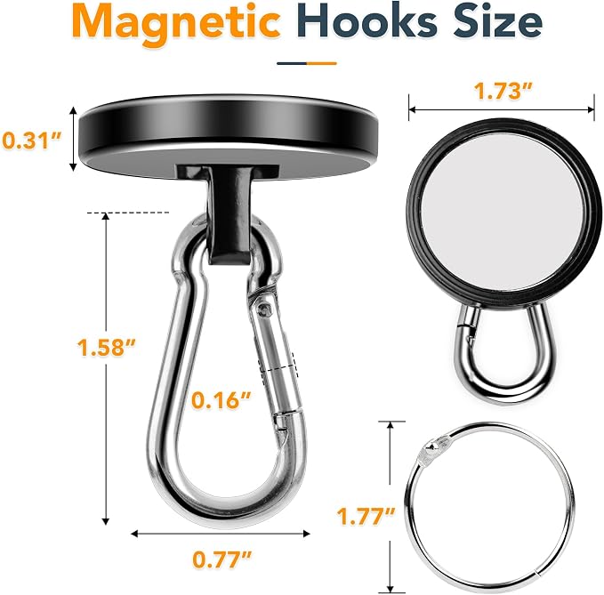 MIKEDE Strong Magnetic Hooks Heavy Duty, 200LBS+ Black Swivel Neodymium Magnets - Image 2