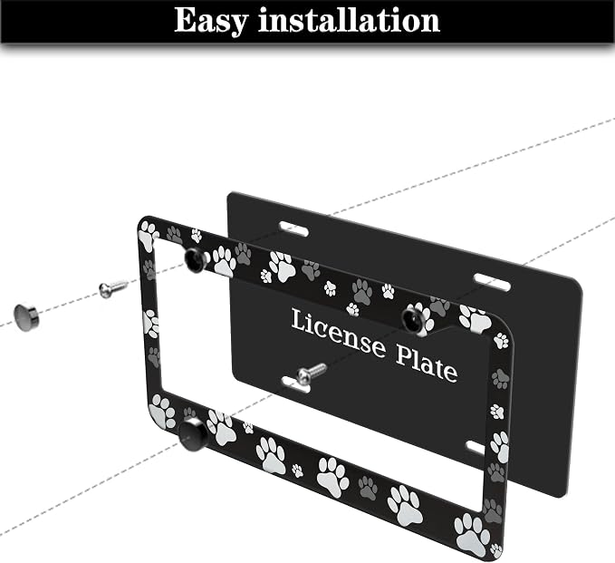 License Plate Covers Black and White License Plate Frames Paw Print Dog Cat - Image 7