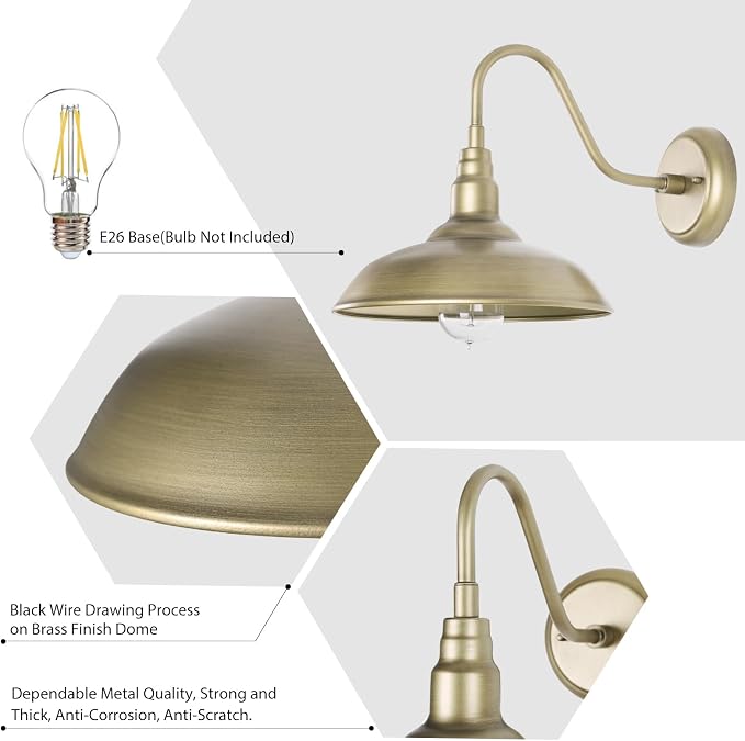 10 Inch Gooseneck Barn Light for Farmhouse, Brass Exterior Barn Style Light - Image 7