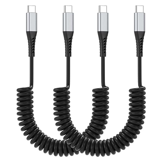 Coiled USB C to USB C Cable, 2 Pack Retractable USB Type C Charging Cable 60W by PEAKLIFT