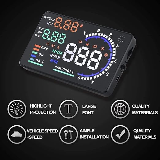 KAOLALI A8 HUD Display 5.5" Dash Screen Projector OBD2 Auto Gauge RPM MPH - Image 5