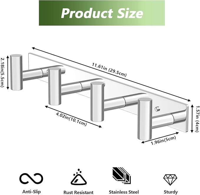 Wall Mounted Coat Rack-4 Hooks, Heavy Duty Stainless Steel Hook Rail - Image 2