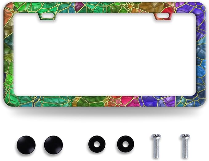 Colored Gemstone Patterns License Plate Frame Funny License Plate Frames by BRAGHRTED
