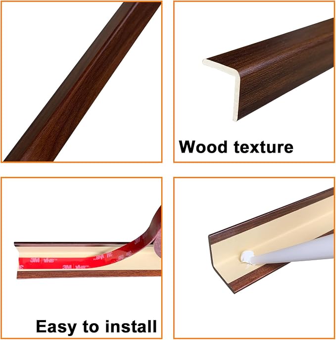 Wall Corner Protector 6PCS 45" Corner Molding Trim Oak Wood Grain Corner Trim - Image 6