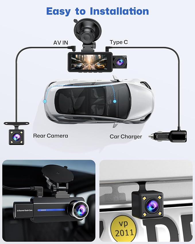 Dash Cam Front and Rear 2.5K/1440P, 3 Channel Dash Camera - Image 9