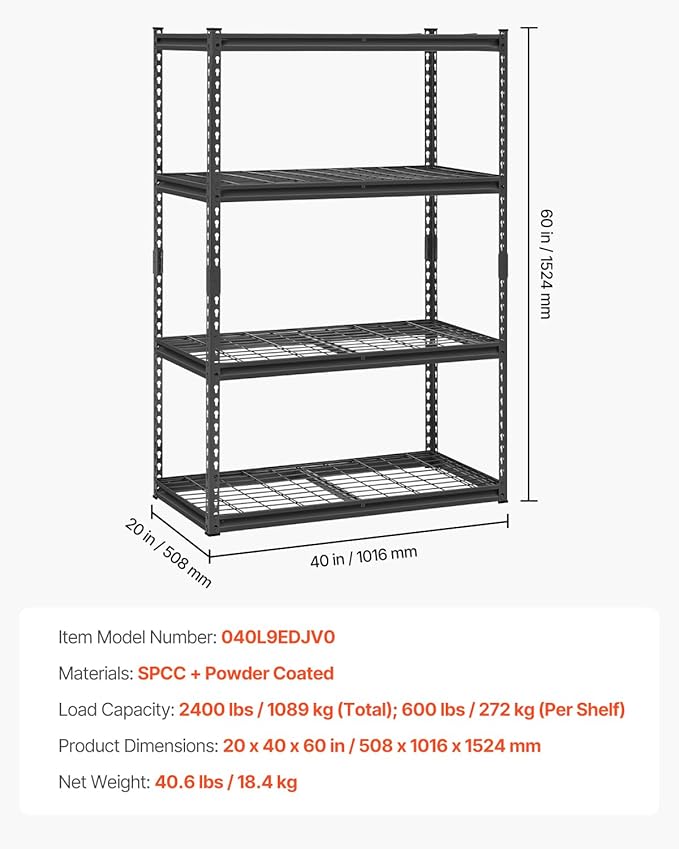 VEVOR Storage Shelves, 2400 lbs, 4 Tier Heavy Duty Garage Shelving, - Image 3
