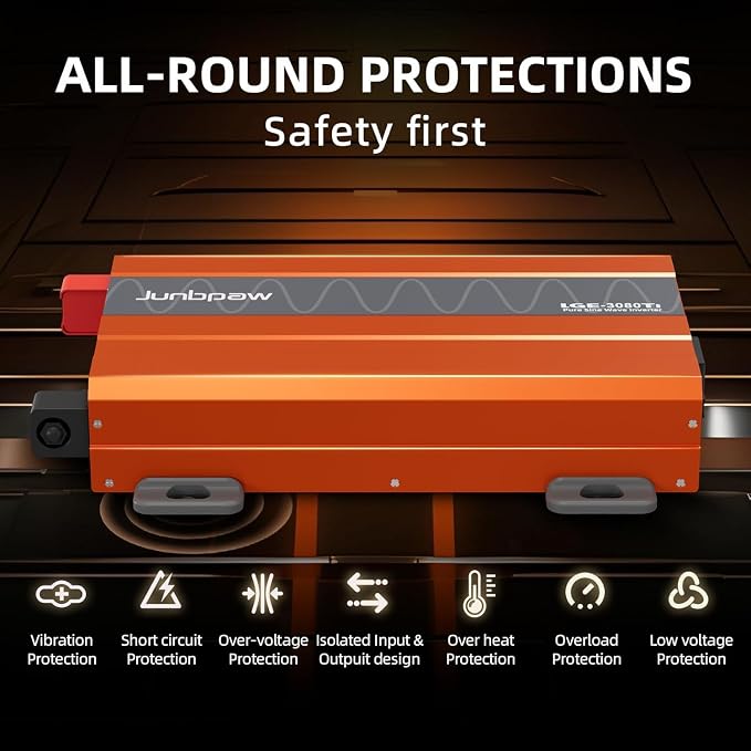 3080W Pure Sine Wave Inverter, 24V DC to 110V/120V AC, 9000W Peak, 5V/2.1A USB - Image 5