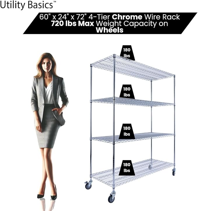 60"x24"x72" PREMIUM METAL STEEL 4-Tier Wire Shelving NSF 3200 LBS MAX Capacity - Image 4