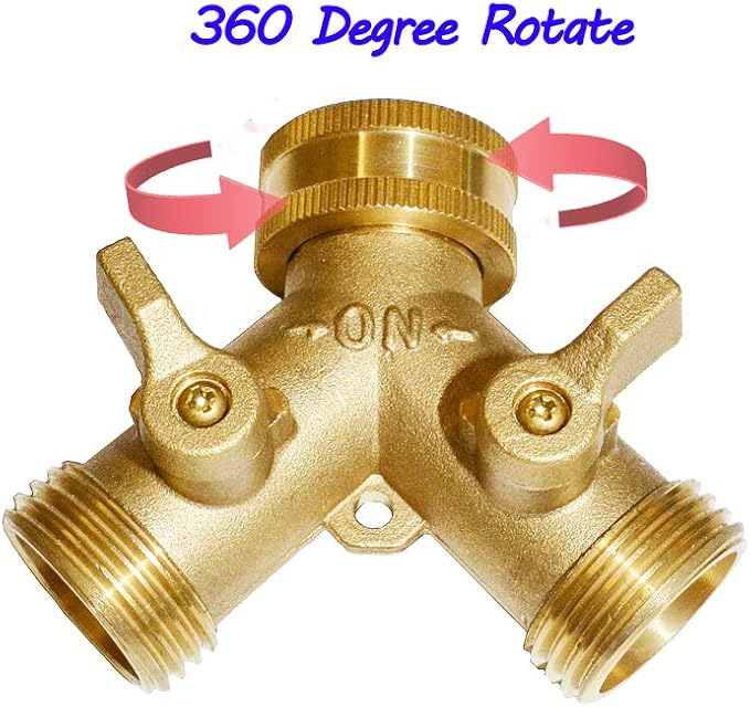 HQMPC Brass Garden Hose Y Valve Hose Splitter Water Garden Hose Adapter 2 Way - Image 6