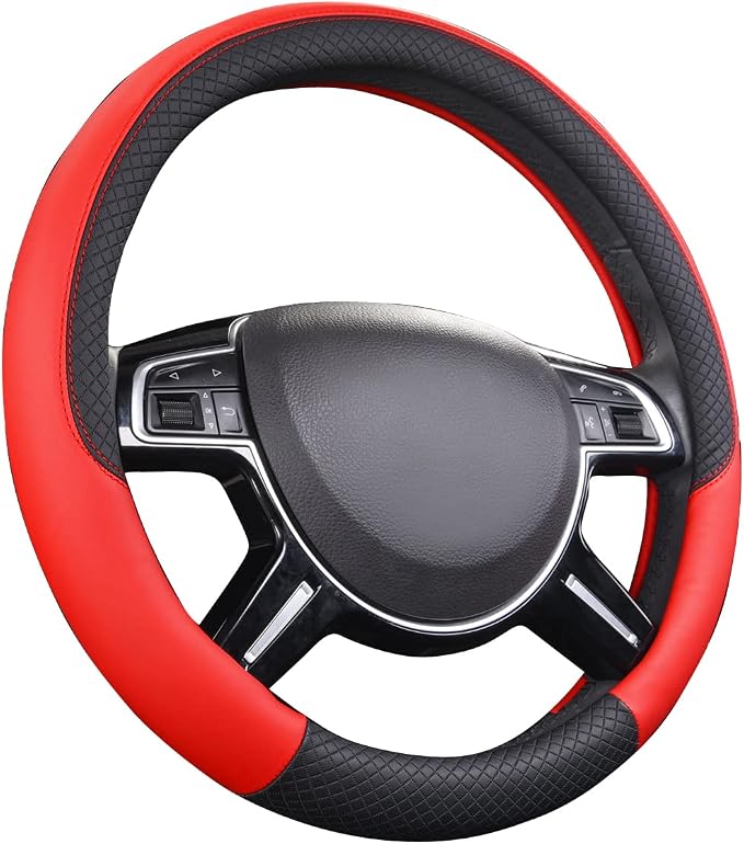 CAR PASS Rhombus Leather Universal Steering Wheel Cover, Fit - Image 5
