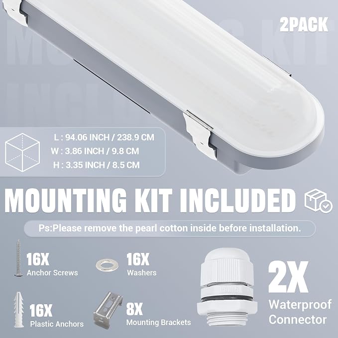 JTT 8FT LED Vapor Tight Light 120/100/80W, 5000K/4000K/3000K Vapor Proof - Image 8