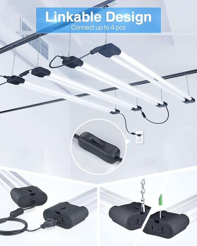 Ensenior 4 Pack Linkable LED Utility Shop Light, 4 FT, 4400 High Lumens - Image 4