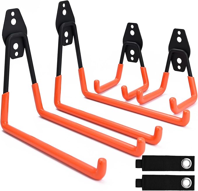QUELIEN 4 Pack Garage Wall Hooks, 2 Large 7.5 in & 2 Small 2.5 in Heavy-Duty by QUELIEN