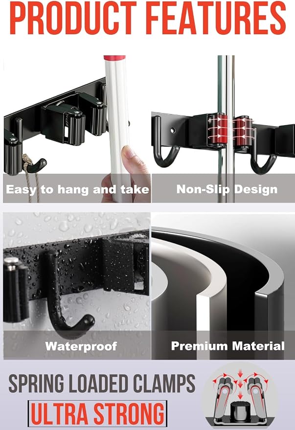 Mop and Broom Holder Wall Mount, Upgraded Broom Hanger Wall Mount, Stainless - Image 3