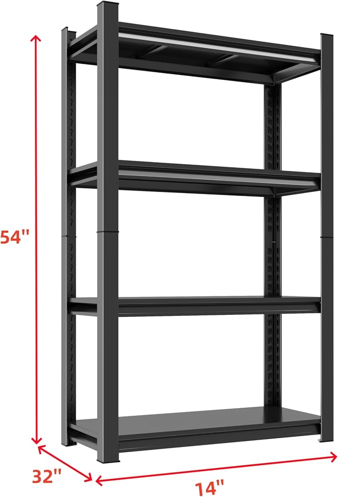 Metal Garage Shelving Unit, Heavy Duty 4-Tier Adjustable Storage Rack, Steel - Image 3