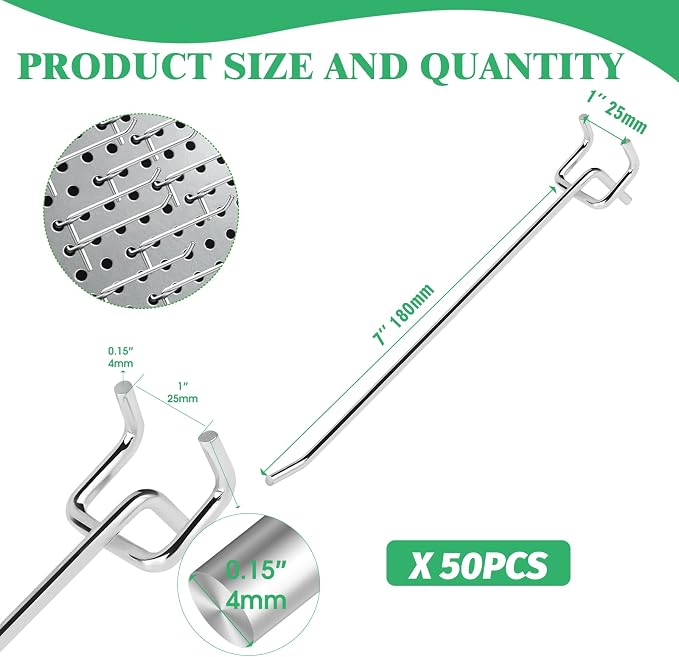 50Pcs 8"/20CM Pegboard Hooks Assortment Set, Metal Peg Board Hooks - Image 2