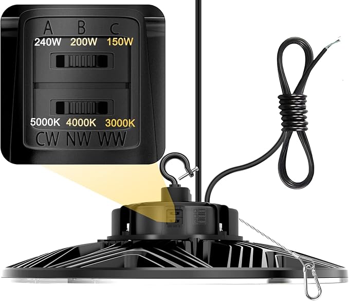 UFO LED High Bay Light, 240W/200W/150W Adjustable, UL & DLC Listed by ORRGENA