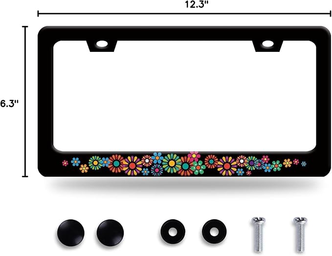 Colorful Hippie Flowers License Plate Frame Beautiful Floral License Plate - Image 8