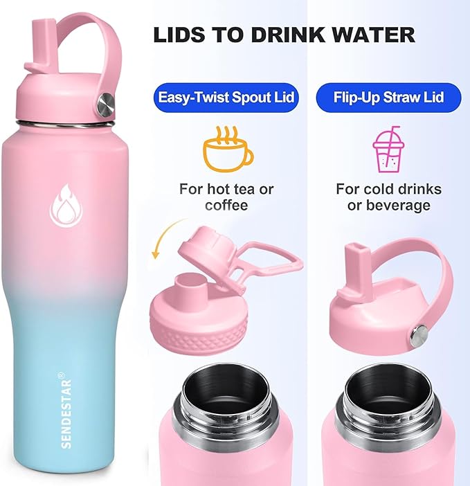 SENDESTAR 40oz Stainless Steel Water Bottle, Double Wall Vacuum Insulated Bottle - Image 3