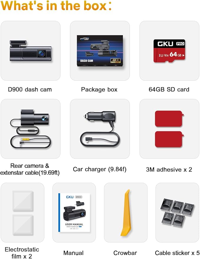 GKU Dash Cam Front and Rear, 4K 60fps＋2.5K Dashcam, STARVIS Sensor, 5G WiFi GPS - Image 9