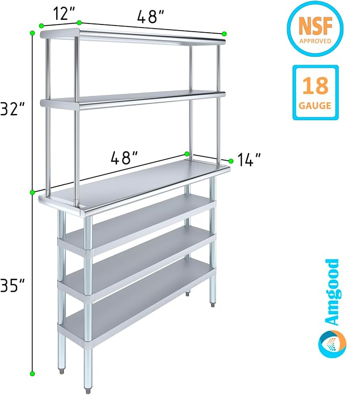 Amgood 14" x 48" Stainless Steel Work Table - Image 3
