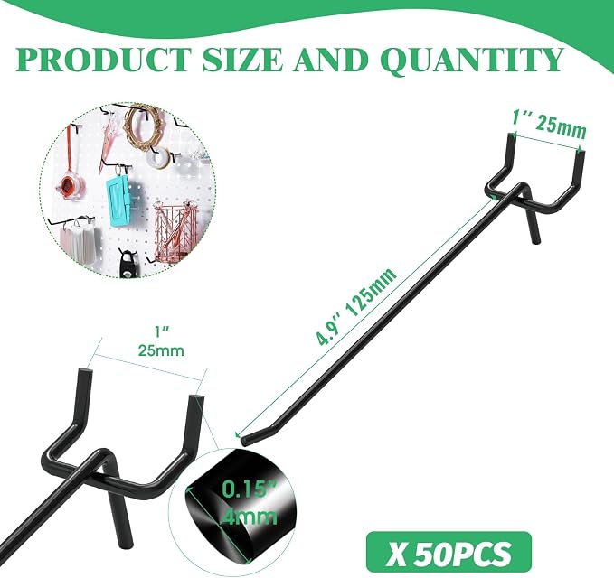 50Pcs 6"/15CM Pegboard Hooks Assortment Set, Metal Peg Board Hooks - Image 2