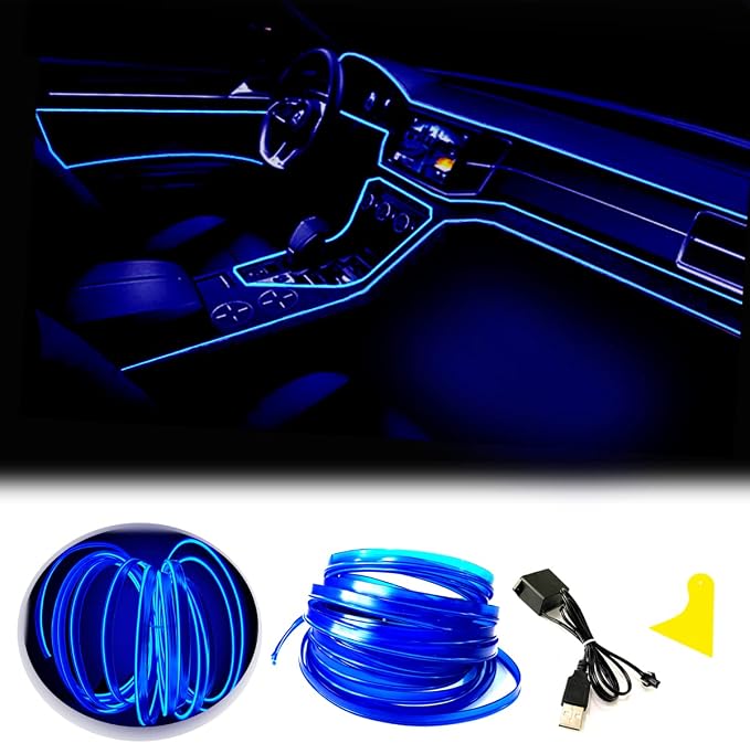 El Wire Blue Interior Car LED Strip Lights, 10M Neon Wire USB 5V by Maxlaxer