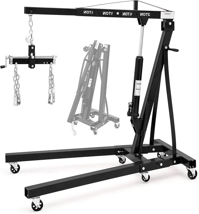 Engine Hoist with Lever, 2 Ton 4000 Lbs Heavy Duty Folding Cherry Picker Engine by GarveeTech