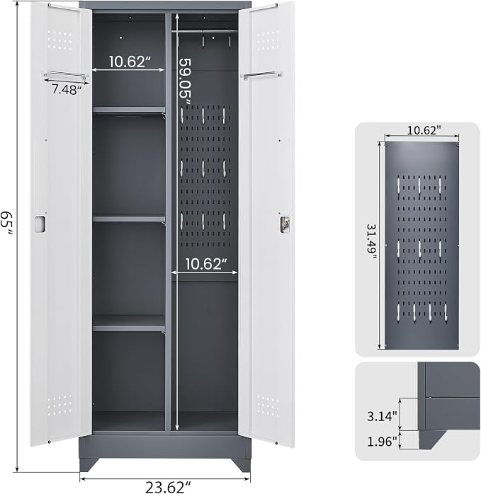 GREATMEET 65" Garage Storage Cabinet, Broom Closet Storage Cabinet, Metal - Image 3