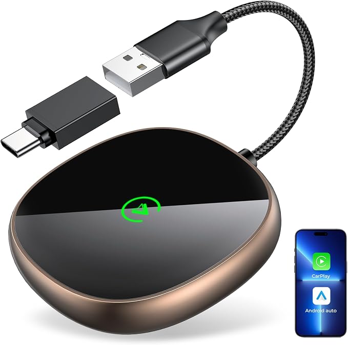 Wireless Carplay Adapter for iPhone & Android Auto 2-in-1, Plug & Play Low by Powerful2-in-1WirelessCarplayAdapterandAIBoxforYourChoice