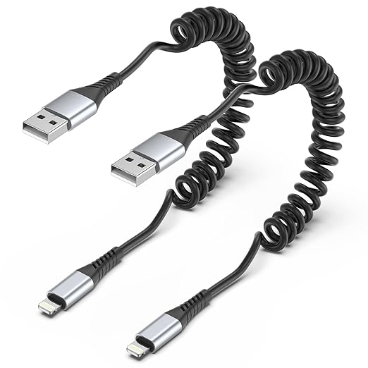 Coiled Lightning Cable, 2 Pack Retractable iPhone Charger Cord by PEAKLIFT