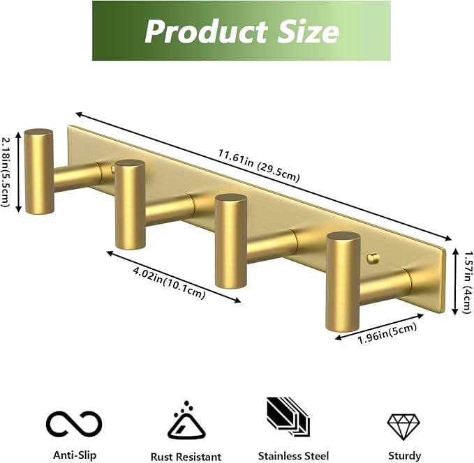 Wall Mounted Coat Rack-4 Hooks, Heavy Duty Stainless Steel Hook Rail - Image 3