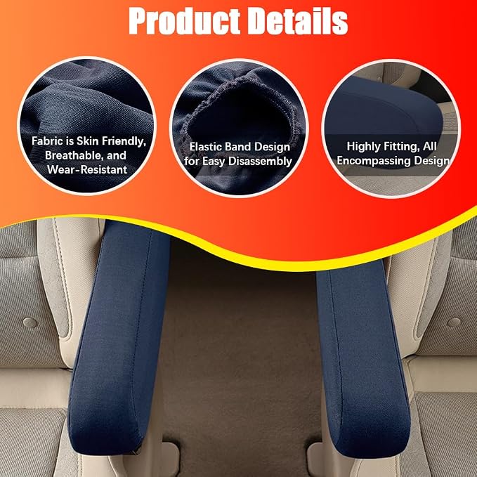 2PC Car Front Seat Armrest Covers, Universal Size Seat Arm Rest Cover, Flat - Image 3