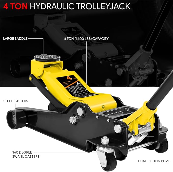 DNA MOTORING Low Profile Hydraulic Trolley Service/Floor Jack, 4 Ton Capacity - Image 2