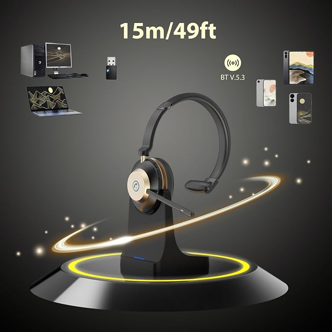 V5.3 Wireless Headset with Mic for Work, 45Hrs Computer Headset with Microphone - Image 4