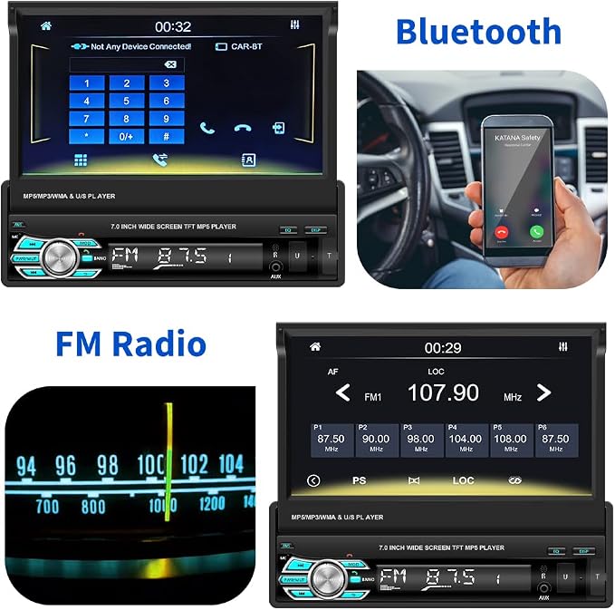 Hikity Carplay Single Din Car Stereo, 7 Inch Flip Out Touch Screen Car Radio - Image 6
