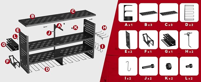 Power Tool Organizer Wall Mount, Heavy Duty 4-Tier Garage Storage Rack - Image 9