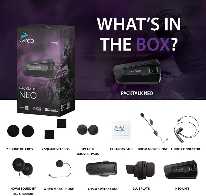 Cardo Packtalk Neo Motorcycle Helmet Communication Intercom System, Waterproof - Image 7
