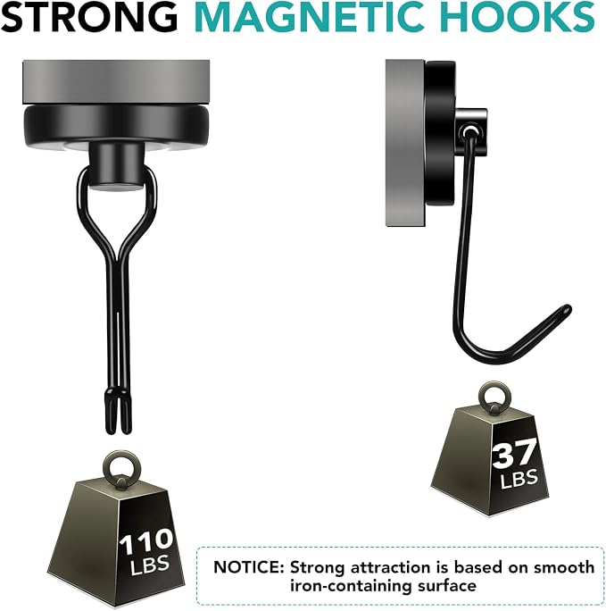 DIYMAG Black Magnetic Hooks, 110LBS Strong Magnetics Heavy Duty, Magnet Hook - Image 4