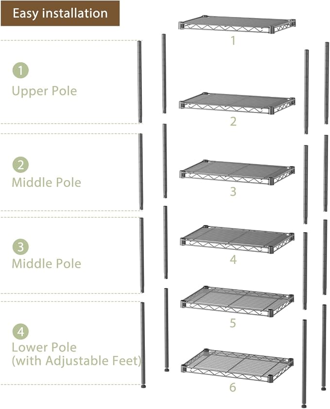 SINGAYE 6 Small Wire Shelves Kitchen Pantry Close Home Organizers and Storage - Image 6