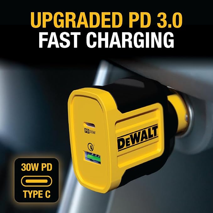 DEWALT Heavy Duty USB + USB C Car Charger Adapter, 49.5W Cigarette Lighter USBA - Image 8