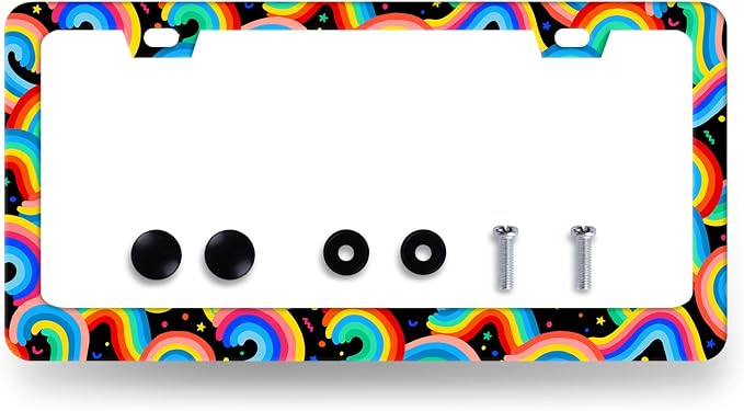 Boho Rainbow License Plate Frame Colorful License Plate Holder Stainless Steel by RNKATIH